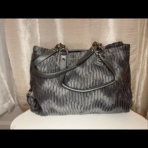 Coach Ashley Gathered Satin Patent Leather Shoulder Bag